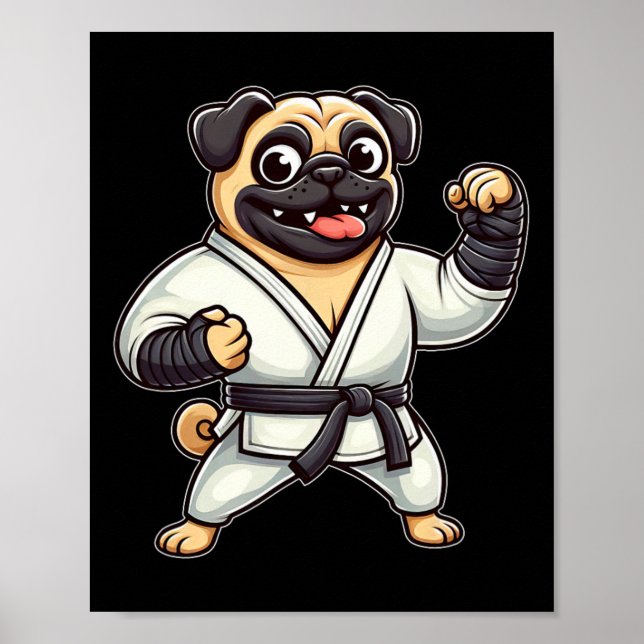 Póster Funny Pug Doing Karate Martial Arts (Frente)