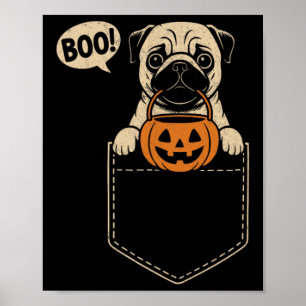 Póster Funny Pug Halloween Cute Pug Dog Pocket Boo Trick