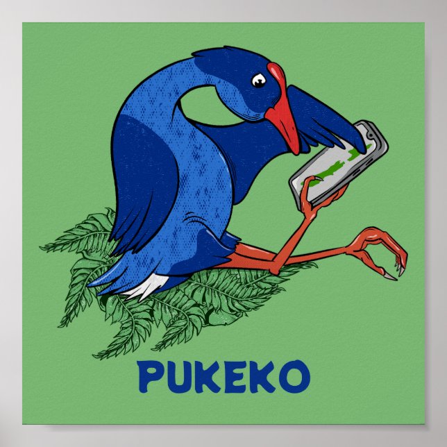 Póster Funny Pukeko con teléfono móvil (Frente)