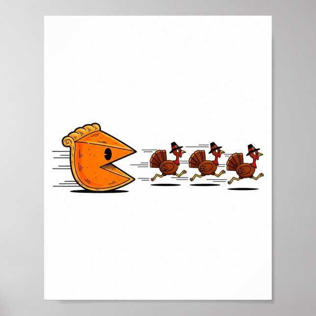 Póster Funny Pumpkin E Chasing Turkey Gobble Fall Thanksg (Frente)