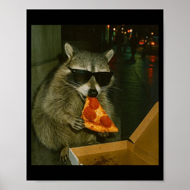 Póster Funny Raccoon Eating Zza Animal Meme  (Frente)