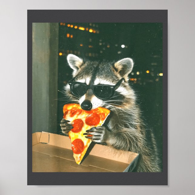 Póster Funny Raccoon Eating Zza Animal Meme Men Women Kid (Frente)