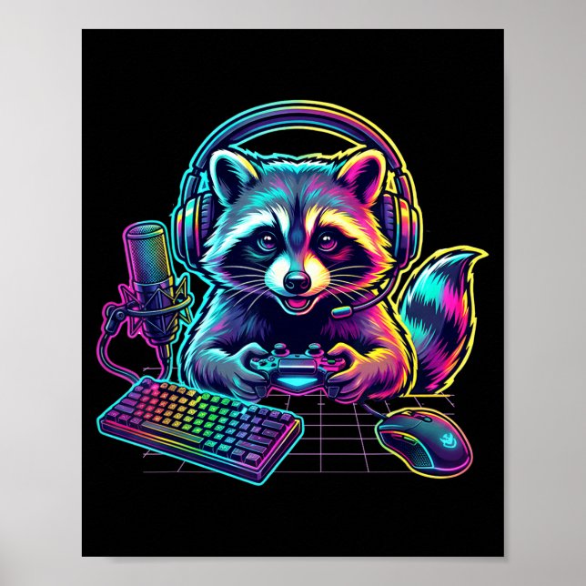 Póster Funny Raccoon Gamer Video Game Gaming Lover  (Frente)