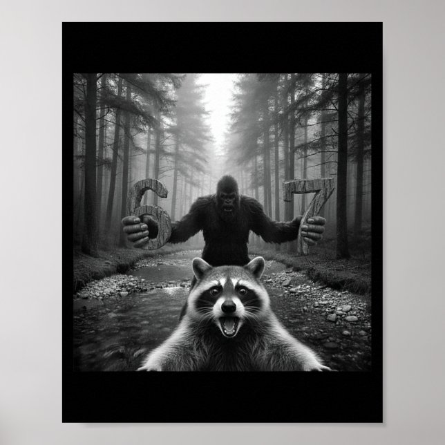 Póster Funny Raccoon Selfie With Bigfoot 67 Six Seven Mem (Frente)