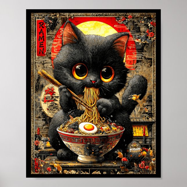 Póster Funny Ramen Cat Noodle Lovers Anime Otaku  (Frente)