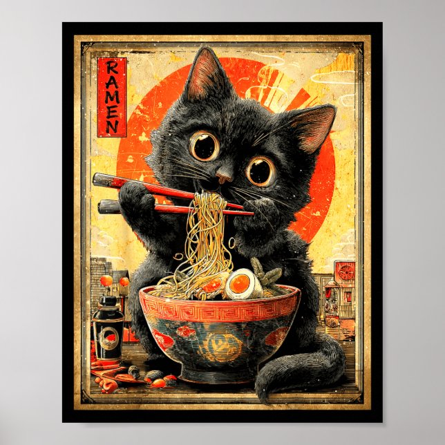 Póster Funny Ramen Cat Noodle Lovers Anime Otaku  (Frente)