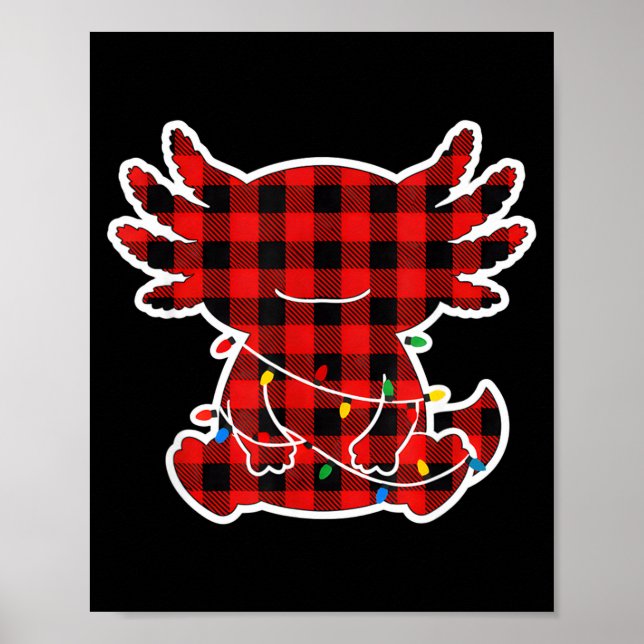 Póster Funny Red And Black Buffalo Plaid Axolotl Christma (Frente)