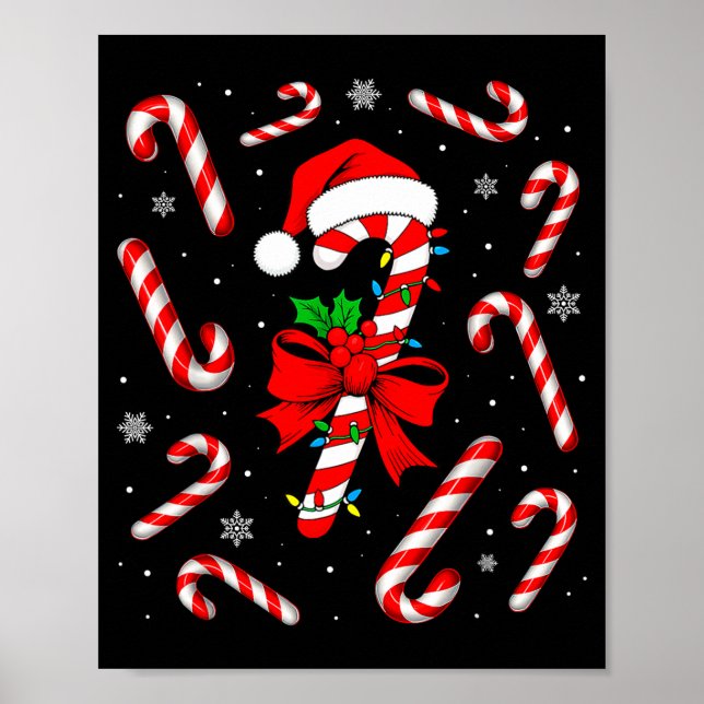 Póster Funny Red And White Candy Cane Xmas Lights Santa C (Frente)