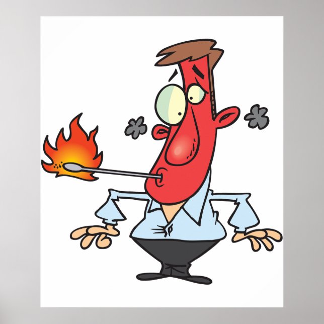 Póster Funny Red Face Man with Thermometer Fever (Frente)