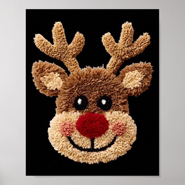 Póster Funny Reindeer Rudolph Crochet Merry Christmas Xma (Frente)