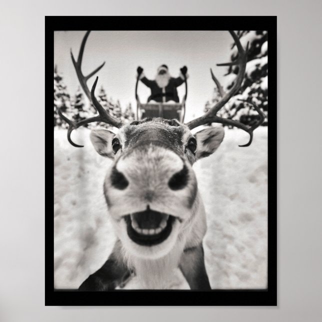 Póster Funny Reindeer Selfie Christmas Santa Funny Kids  (Frente)