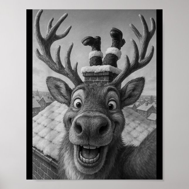 Póster Funny Reindeer Selfie Santa Boys Girls Christmas  (Frente)