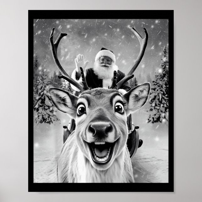 Póster Funny Reindeer Selfie Santa Christmas Men Women Ki (Frente)