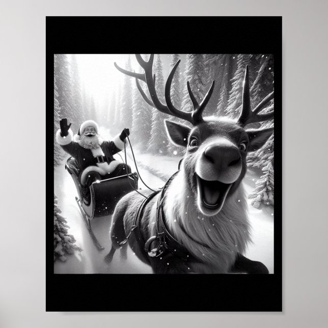 Póster Funny Reindeer Selfie Santa Christmas Shirts Men W (Frente)