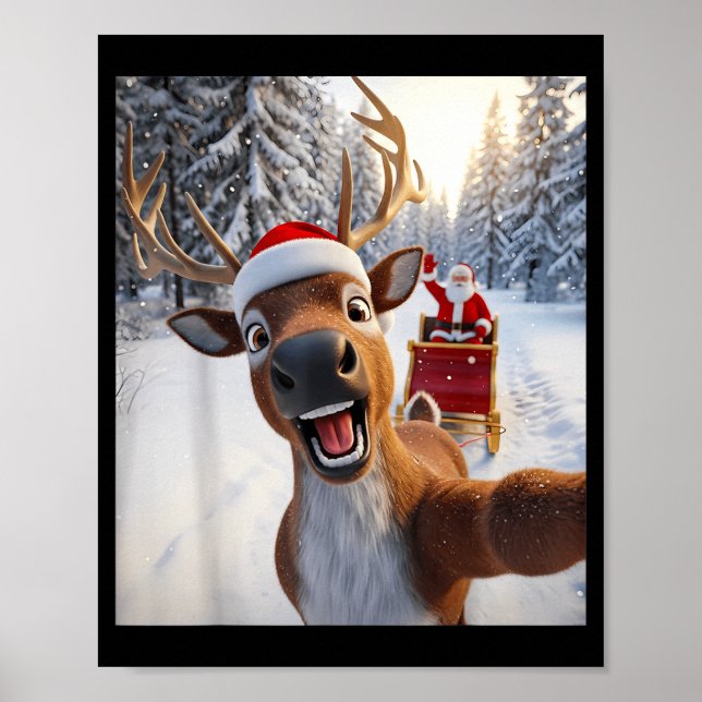 Póster Funny Reindeer Selfie Santa Merry Christmas Men Wo (Frente)