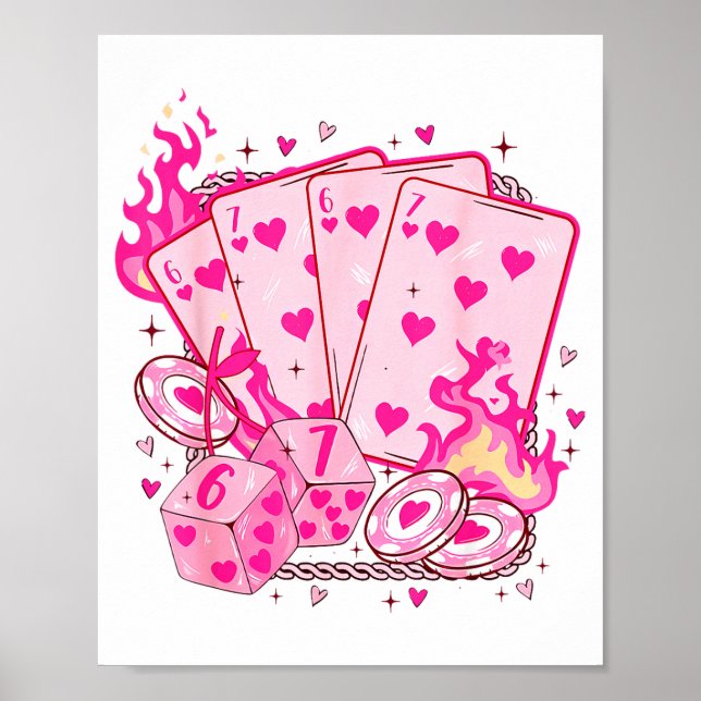 Póster Funny Retro 6 7 Valentine Love Hearts Playing Card (Frente)