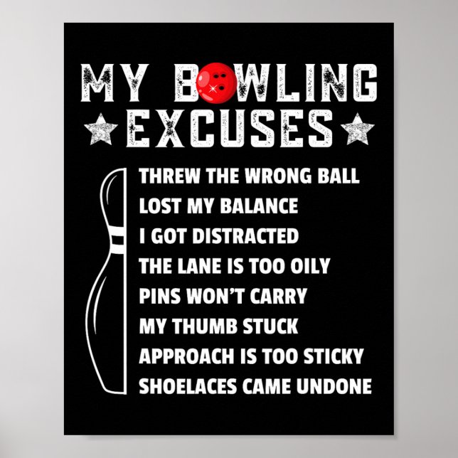 Póster Funny Retro Bowling Excuses For League Night Bowle (Frente)