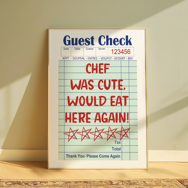Póster Funny Retro Guest Check Chef Was Cute Poster  (Subido por el creador)