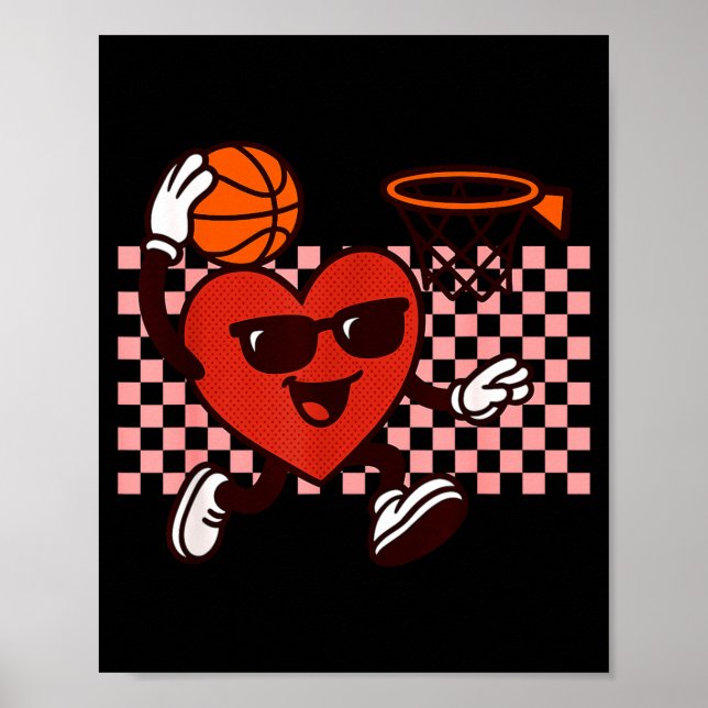Póster Funny Retro Heart Graphic Basketball Player Kids V (Frente)