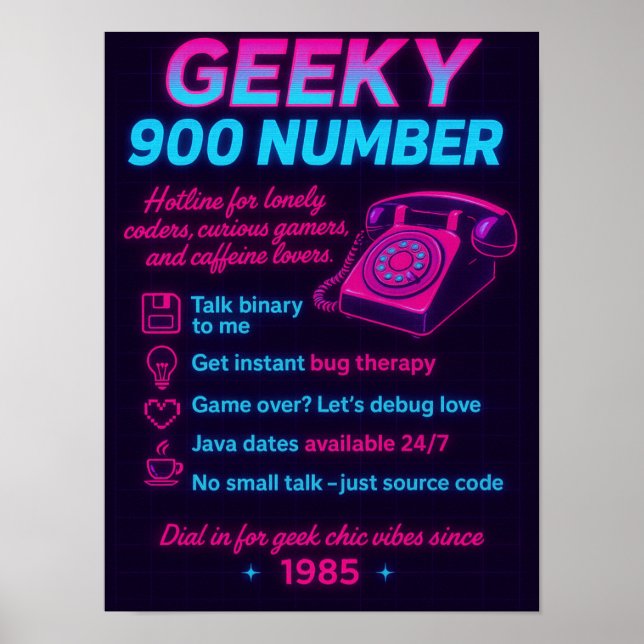 Póster Funny Retro Hotline Wall Art for Coders & Gamers (Frente)