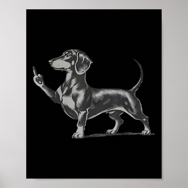 Póster Funny Rude Black Dachshund Dog Meme Middle Finger  (Frente)