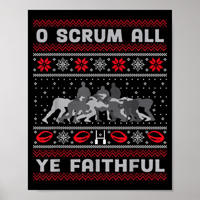 Póster Funny Rugby O Scrum All Ye Faithful Ugly Merry Chr (Frente)