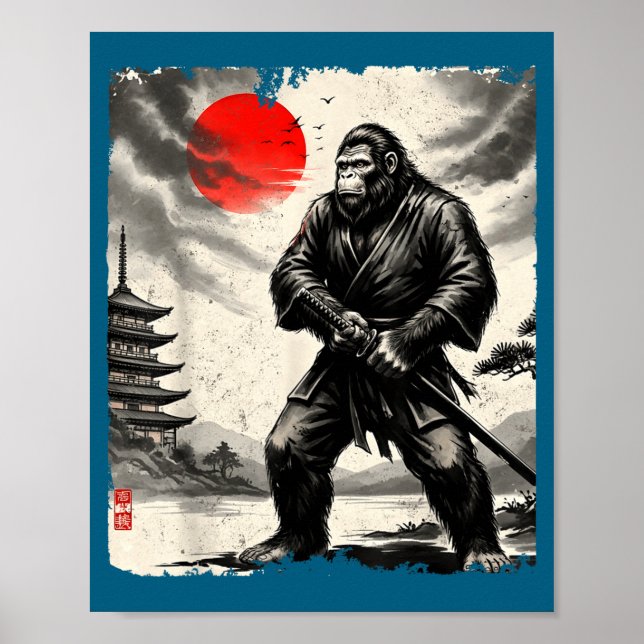Póster Funny Samurai Bigfoot Japanese Art Graphic Tee Ani (Frente)