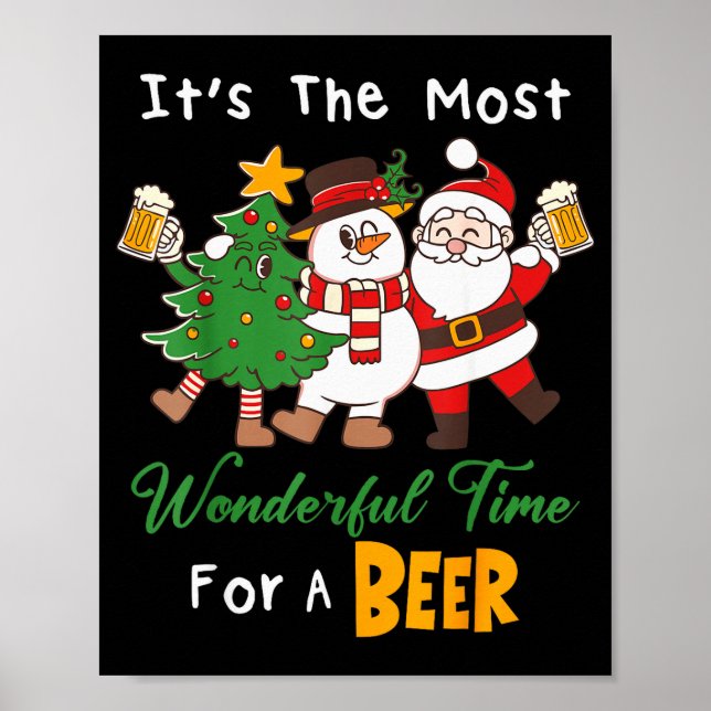 Póster Funny Santa Beer Christmas Drinking Most Wonderful (Frente)