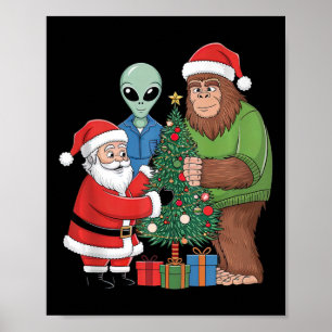 Póster Funny Santa Bigfoot Alien Decoró Navidades Tre