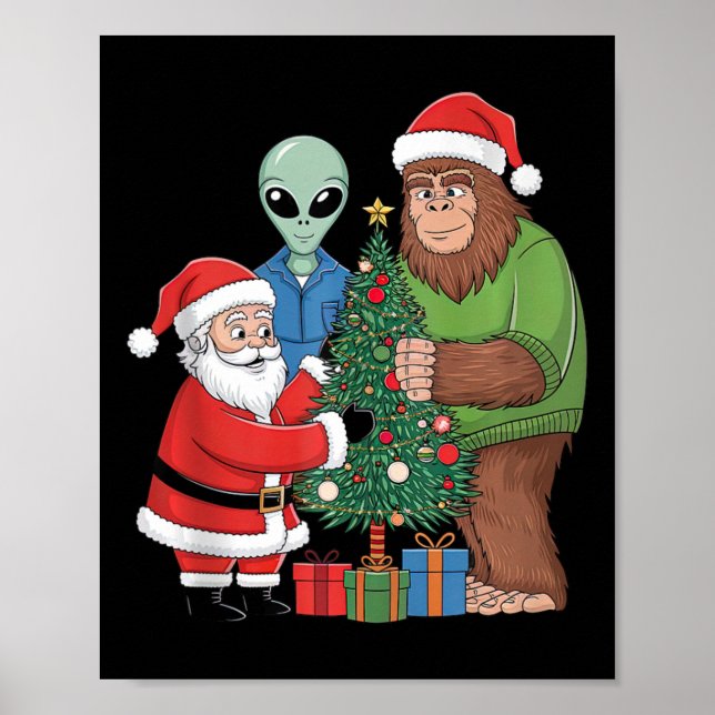 Póster Funny Santa Bigfoot Alien Decoró Navidades Tre (Frente)