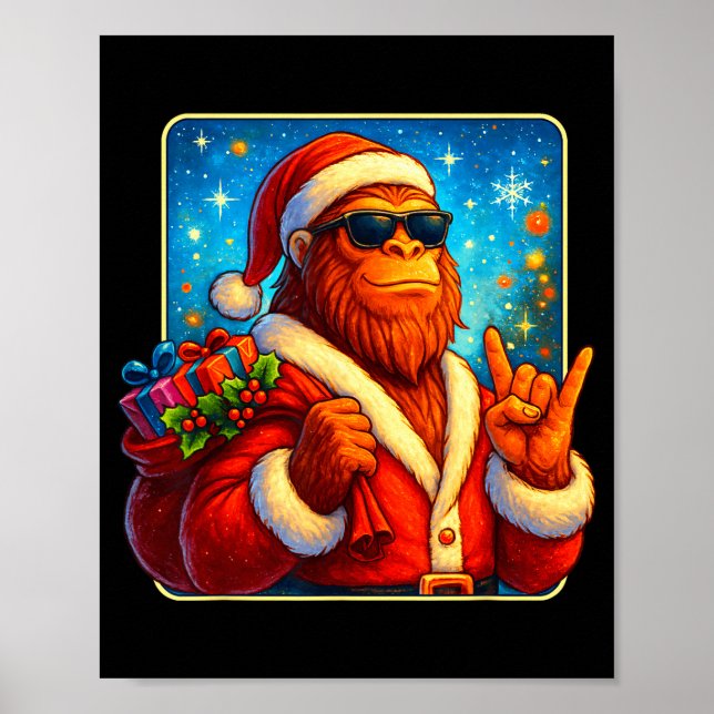 Póster Funny Santa Bigfoot Christmas Sasquatch Xmas Boys  (Frente)