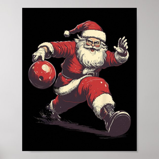 Póster Funny Santa Bowler Bowling Player Christmas Xmas P (Frente)