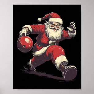 Póster Funny Santa Bowler Jugador de Bolos Navidad Xmas P