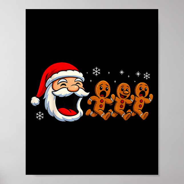 Póster Funny Santa Chasing Gingerbread Christmas Cookie  (Frente)