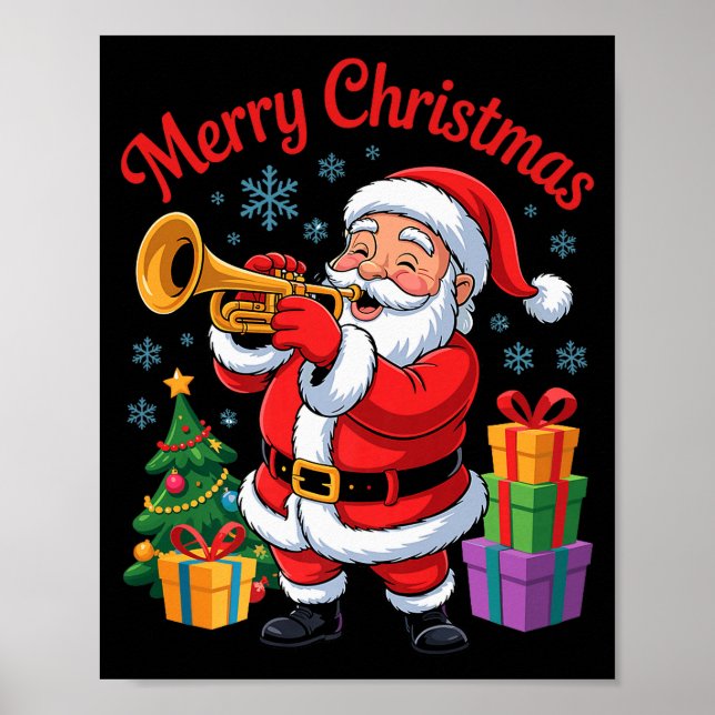 Póster Funny Santa Christmas Design Trumpet Holiday Xmas  (Frente)