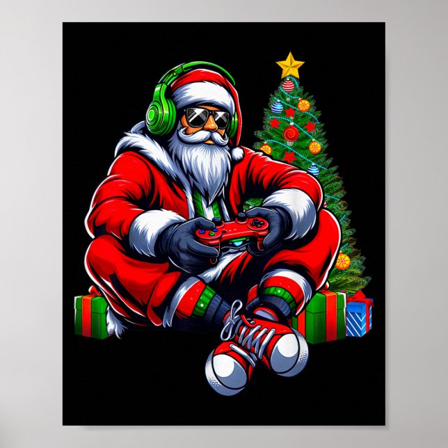 Póster Funny Santa Christmas Gamer Controller Xmas Gaming (Frente)