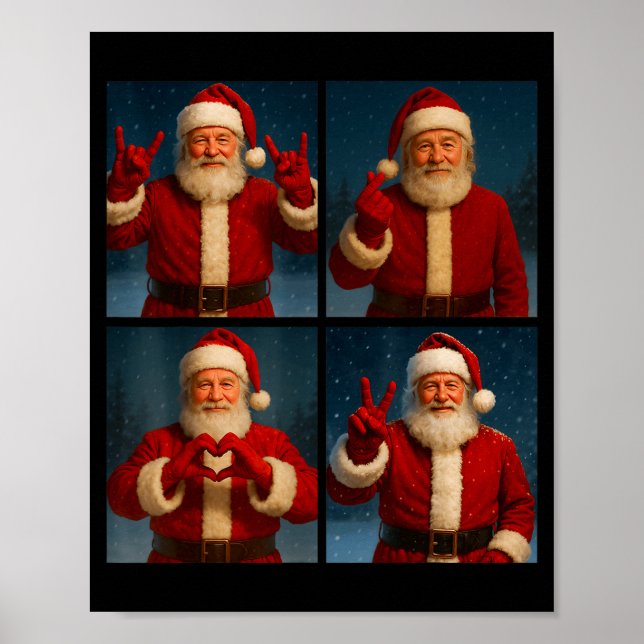 Póster Funny Santa Claus Heart And Peace Sign Retro Chris (Frente)
