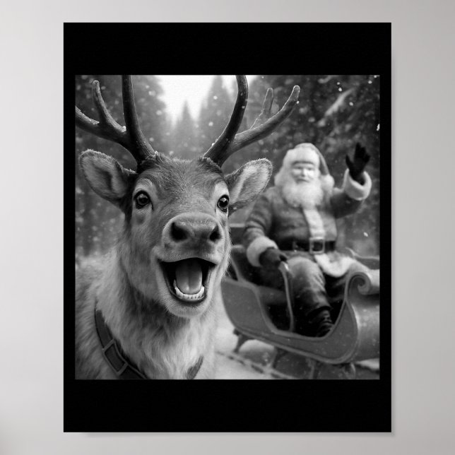 Póster Funny Santa Claus In Sleigh With Reindeer Christma (Frente)