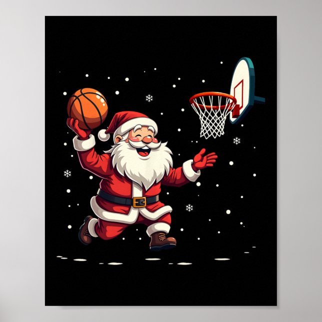 Póster Funny Santa Claus jugando básquetbol, Feliz Navida (Frente)