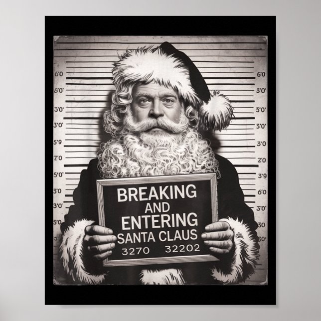 Póster Funny Santa Claus Mugshot Christmas – Santa Xmas  (Frente)