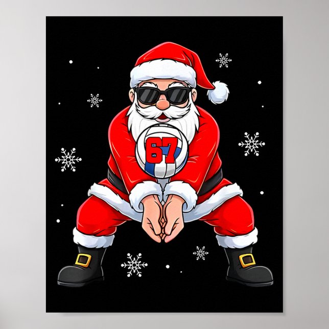 Póster Funny Santa Claus Playing Volleyball Six Seven Chr (Frente)