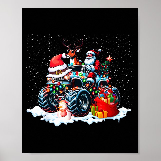 Póster Funny Santa Clause Riding Monster Red Truck Xmas T (Frente)