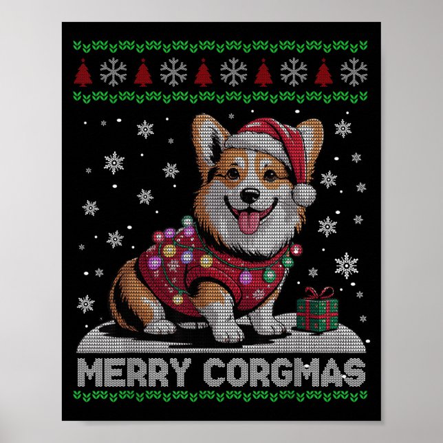 Póster Funny Santa Corgi Dog Merry Corgmas Ugly Sweater C (Frente)