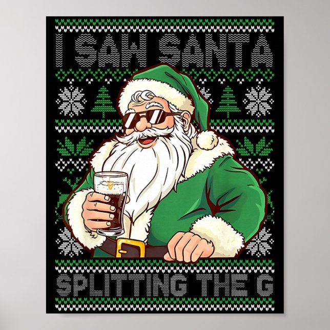 Póster Funny Santa Drinking Beer Splitting G Christmas Ad (Frente)