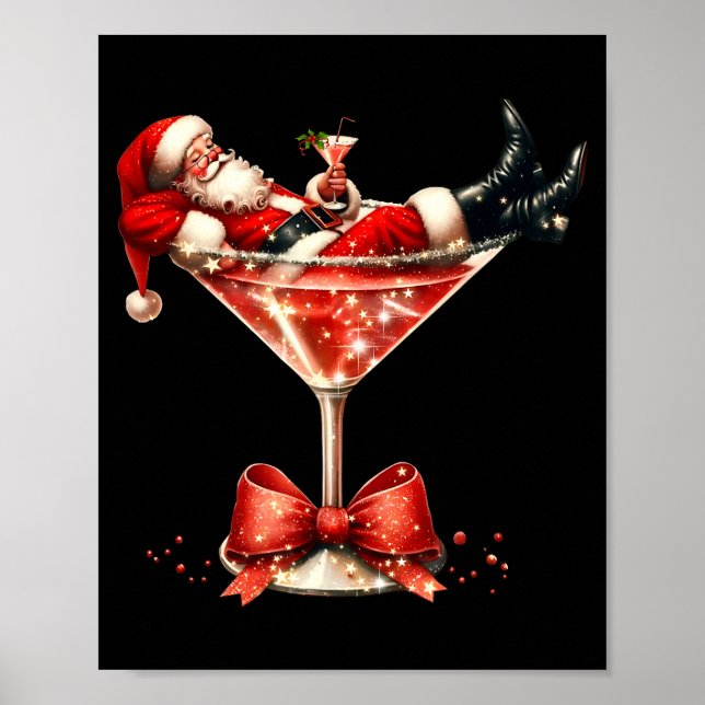 Póster Funny Santa Drinking Martini Christmas Humor Men W (Frente)