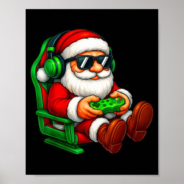 Póster Funny Santa Gaming Gamer Pajamas Pjs Christmas Xma (Frente)