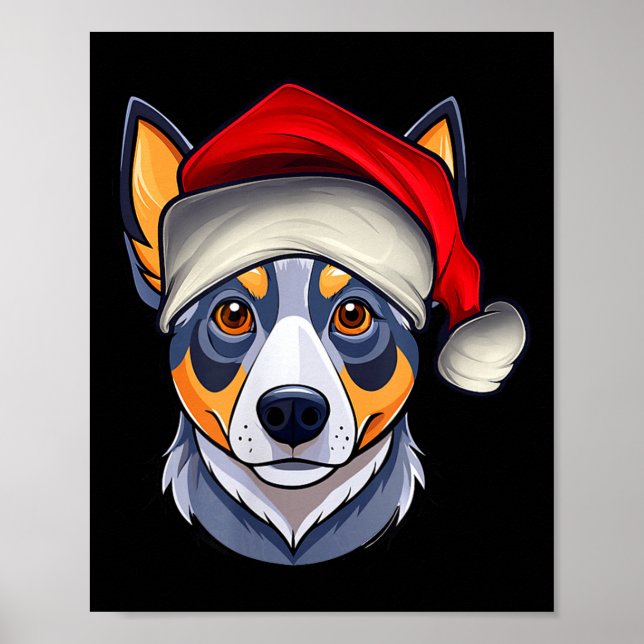 Póster Funny Santa Hat Xmas Pajamas Blue Heeler Dog Chris (Frente)