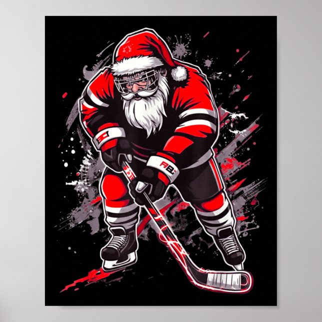 Póster Funny Santa Hockey Christmas Retro Winter Player X (Frente)