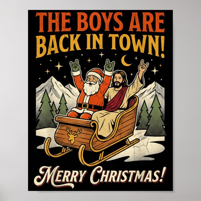 Póster Funny Santa Jesus Rock Christmas Retro Vintage  (Frente)