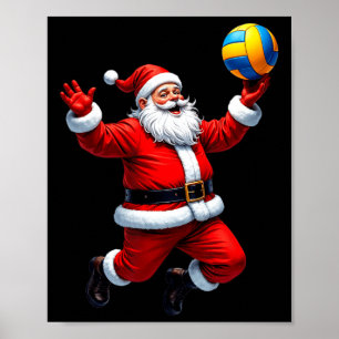 Póster Funny Santa Jugando Voleibol Navidades Encende Xm